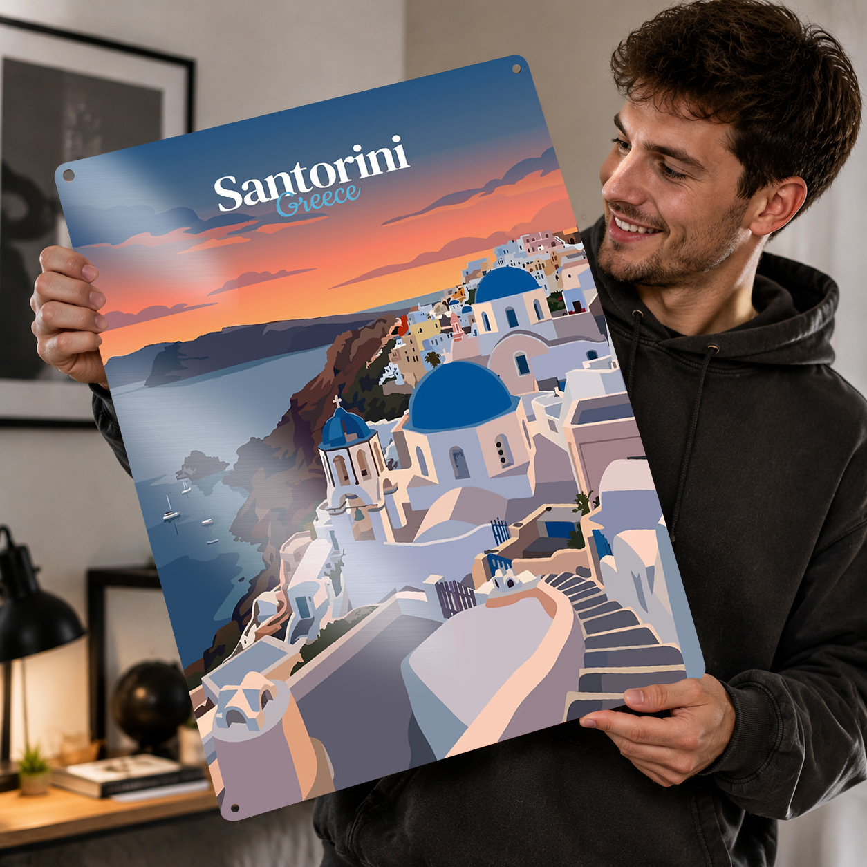 Travel Accessories Greece - Póster Metálico 3D Personalizado de Santorini,