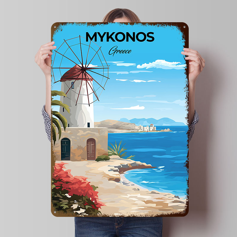 Travel Accessories Greece - Póster de Viaje de Mykonos, Grecia,